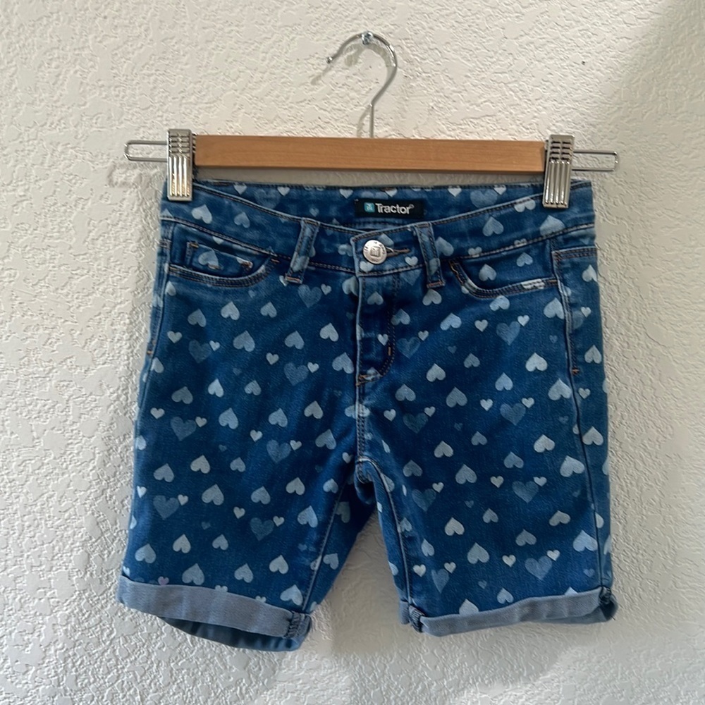 TRACTOR Shorts | Denim Shorts with Hearts for Girl’s | Printed Bottoms Size 6